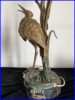 Belle Grande Lampe Art Deco Tulipe Signee Daum Nancy Decor Heron En Bronze 1920