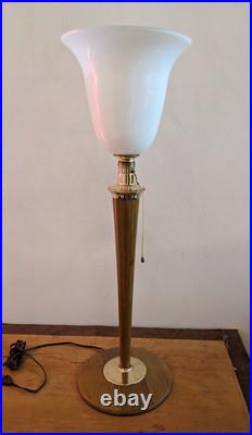 Belle lampe art déco MAZDA COULEUR TECK avec tulipe en opaline et en TRÈS bon ét
