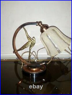 Belle lampe veileuse Art Déco arceau Colombe en bronze et cuivre