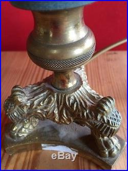 C883 Paire De Lampes En Bronze Pied Tripode Paralume Silk