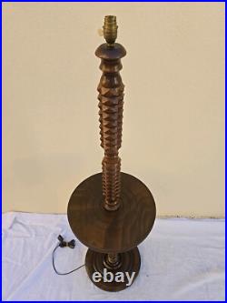 Charles Dudouyt Lampadaire Lampe Art Deco Moderniste Colonne Bois Tourné no Vis