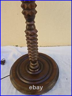Charles Dudouyt Lampadaire Lampe Art Deco Moderniste Colonne Bois Tourné no Vis