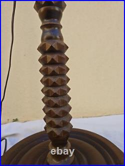 Charles Dudouyt Lampadaire Lampe Art Deco Moderniste Colonne Bois Tourné no Vis