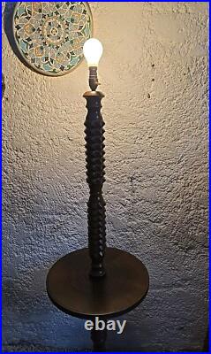 Charles Dudouyt Lampadaire Lampe Art Deco Moderniste Colonne Bois Tourné no Vis