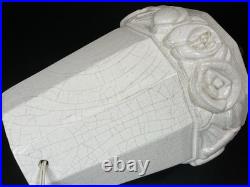 Craquelé Art Déco Imposant Pied De Lampe En Céramique A Décor De Fleurs Stylisé