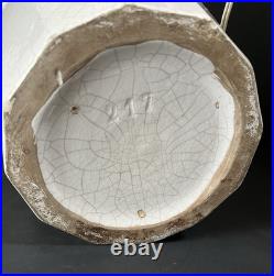 Craquelé Art Déco Imposant Pied De Lampe En Céramique A Décor De Fleurs Stylisé