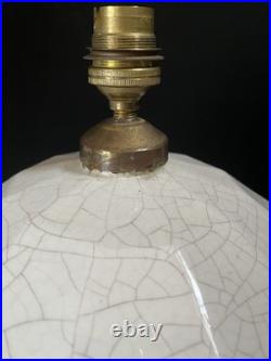 Craquelé Art Déco Imposant Pied De Lampe En Céramique A Décor De Fleurs Stylisé