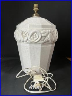 Craquelé Art Déco Imposant Pied De Lampe En Céramique A Décor De Fleurs Stylisé