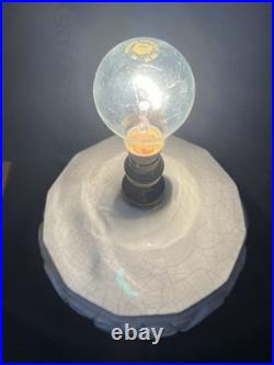 Craquelé Art Déco Imposant Pied De Lampe En Céramique A Décor De Fleurs Stylisé