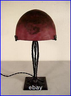 DAUM NANCY lampe art déco en fer forgé et obus signé 1925/1930