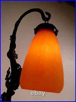 DAUM NANCY lampe art déco en fer forgé et tulipe 1925/1930