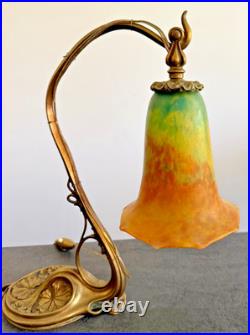 Daum? Nancy Lampe De Table Pate De Verre Bronze Art Nouveau/déco