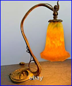 Daum? Nancy Lampe De Table Pate De Verre Bronze Art Nouveau/déco