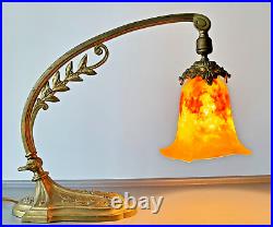 Daum? Nancy Pied Bronze Charles Ranc Lampe De Table Pate De Verre Art Nouveau