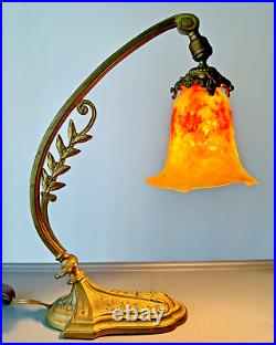 Daum? Nancy Pied Bronze Charles Ranc Lampe De Table Pate De Verre Art Nouveau