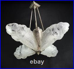 Deckenlampe Art déco Degué Lustre Suspendu 4 Lampes Vernickelt Argent