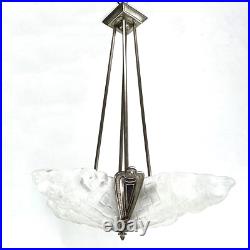 Deckenlampe Art déco Degué Lustre Suspendu 4 Lampes Vernickelt Argent