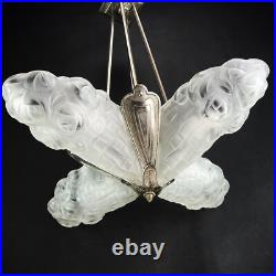Deckenlampe Art déco Degué Lustre Suspendu 4 Lampes Vernickelt Argent
