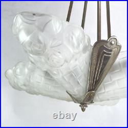 Deckenlampe Art déco Degué Lustre Suspendu 4 Lampes Vernickelt Argent
