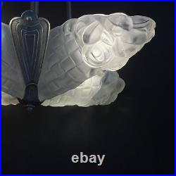 Deckenlampe Art déco Degué Lustre Suspendu 4 Lampes Vernickelt Argent