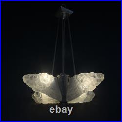 Deckenlampe Art déco Degué Lustre Suspendu 4 Lampes Vernickelt Argent