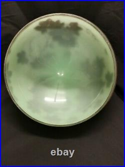 Dome globe lampe pate de verre coul/verte dec/relief fleurs marrons ART NOUVEAU