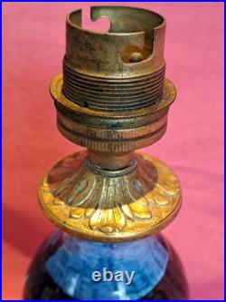 Elégant pied de lampe bleu ancien céramique et bronze décor fleur Art Déco rare