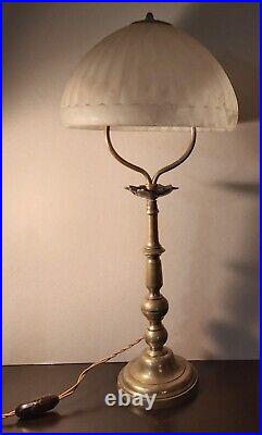 Elegante Lampe Lyre Art Deco 1900 Art Nouveau Verre Moire Champignon Type Meduse