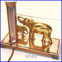 Éléphant et son Éléphanteau Sculpture Bronze Doré Lampe Art Déco Socle Cuivre