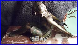 GRANDE LAMPE ART DECO 1930 sculpture femme statue lamp figural woman antique