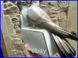 Giraud Limoges Lampe Porcelaine Couple de Pigeon Art Deco Oiseau Sculpture