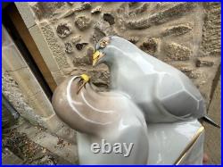 Giraud Limoges Lampe Porcelaine Couple de Pigeon Art Deco Oiseau Sculpture