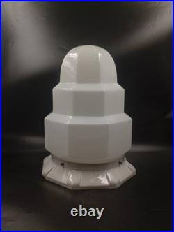 Grand Globe Lampe Plafonnier Art Déco Skyscraper Opaline Verre Blanc Années 1930