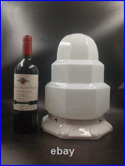 Grand Globe Lampe Plafonnier Art Déco Skyscraper Opaline Verre Blanc Années 1930