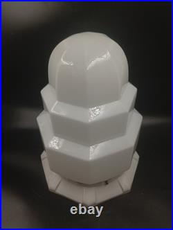 Grand Globe Lampe Plafonnier Art Déco Skyscraper Opaline Verre Blanc Années 1930