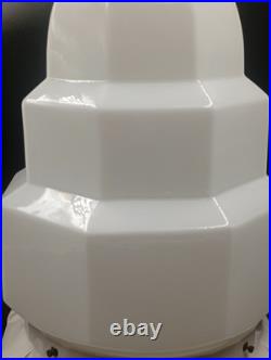 Grand Globe Lampe Plafonnier Art Déco Skyscraper Opaline Verre Blanc Années 1930