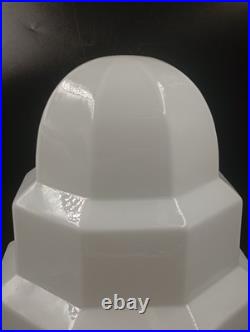 Grand Globe Lampe Plafonnier Art Déco Skyscraper Opaline Verre Blanc Années 1930