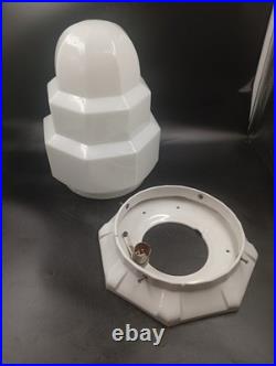 Grand Globe Lampe Plafonnier Art Déco Skyscraper Opaline Verre Blanc Années 1930