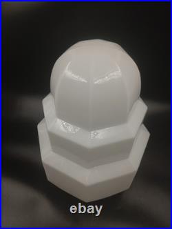 Grand Globe Lampe Plafonnier Art Déco Skyscraper Opaline Verre Blanc Années 1930