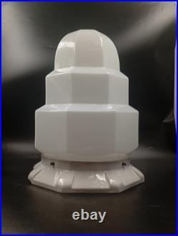 Grand Globe Lampe Plafonnier Art Déco Skyscraper Opaline Verre Blanc Années 1930