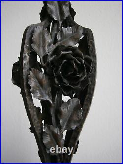 Grand Pied de lampe Art Déco Roses Fer forgé 1930 H. Chaine Luminaire Ancien