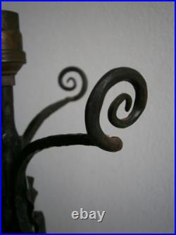 Grand Pied de lampe Art Déco Roses Fer forgé 1930 H. Chaine Luminaire Ancien