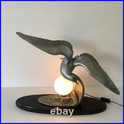 Grande 60cm Lampe Art Deco Régule Mouette Vague Globe Opalin France 1930 Grande 60cm Lampe Art Deco Régule Mouette Vague Globe Opalin France 1930