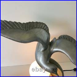 Grande 60cm Lampe Art Deco Régule Mouette Vague Globe Opalin France 1930