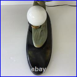 Grande 60cm Lampe Art Deco Régule Mouette Vague Globe Opalin France 1930