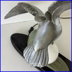 Grande 60cm Lampe Art Deco Régule Mouette Vague Globe Opalin France 1930