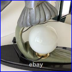 Grande 60cm Lampe Art Deco Régule Mouette Vague Globe Opalin France 1930