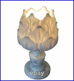 Grande Lampe D'Albâtre Bleuté Style Art Deco Années 1940-1950 Artichaut