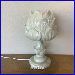 Grande Lampe D'Albâtre Bleuté Style Art Deco Années 1940-1950 Artichaut