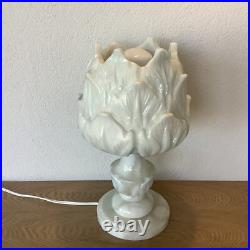 Grande Lampe D'Albâtre Bleuté Style Art Deco Années 1940-1950 Artichaut